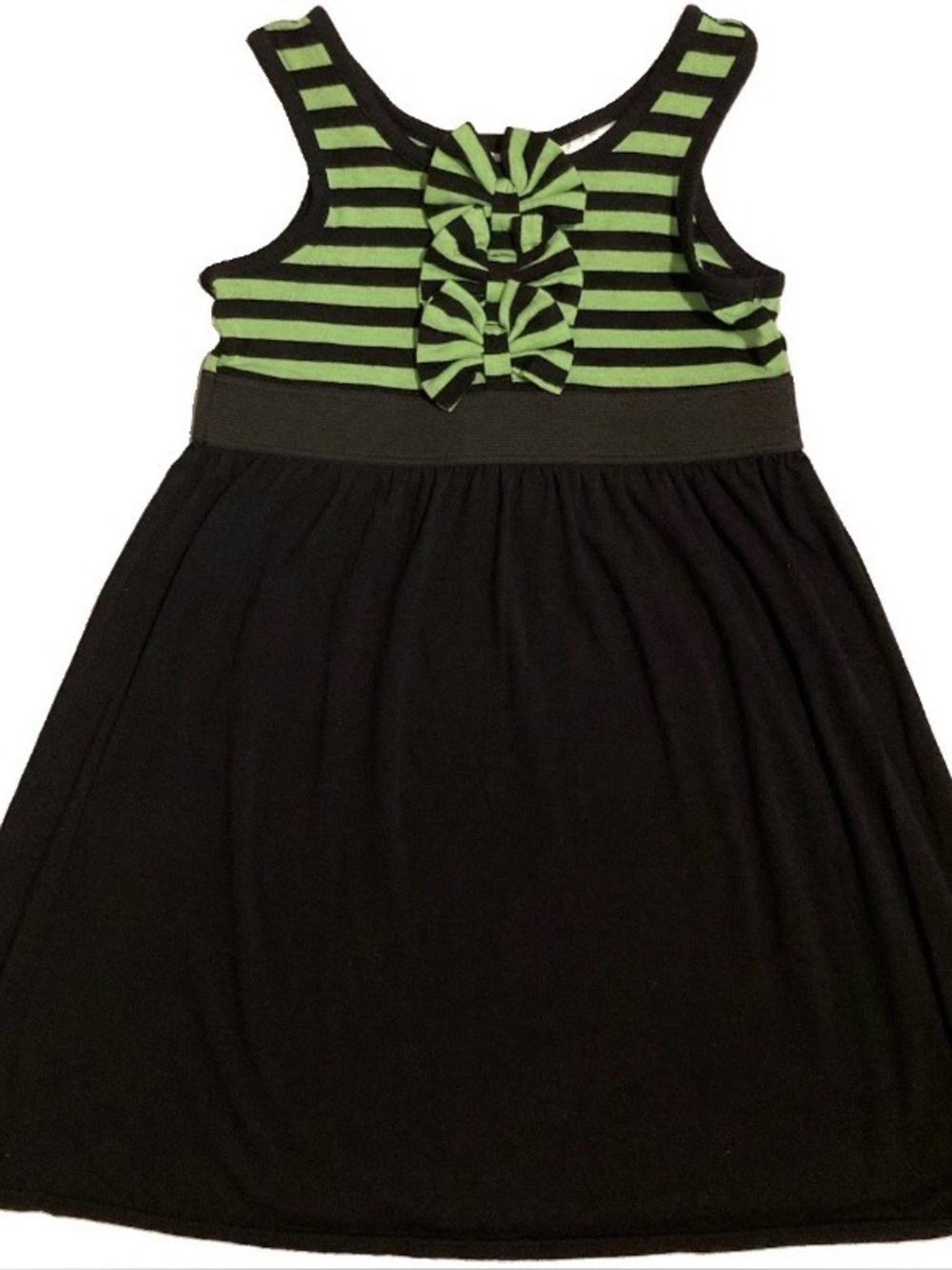 Girls Black Green Stripe Retro Dress Size 5 Bows 80s Inspire Neon Party Colorful